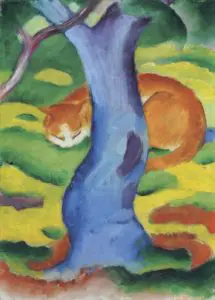 Franz Marc Tableau pour enfants (Chat derrière un arbre), 1911 Huile sur toile, 70,2 × 50 cm Collection particulière © Christie’s Images Limited