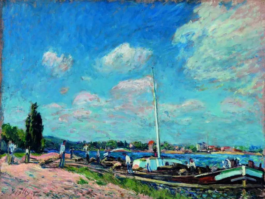 Alfred Sisley Le Déchargement des péniches à Billancourt, 1877