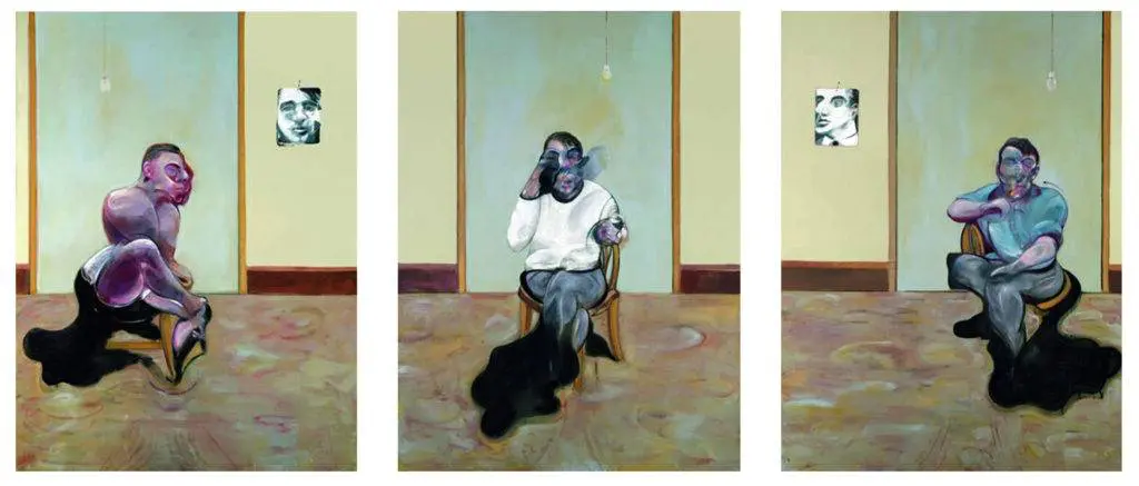 Three Portraits – Posthumous of George Dyer ; Self-Portrait ; Portrait of Lucien Freud, 1973, huile sur toile, chaque panneau 198 x 147,5 cm, collection privée, Suisse © The Estate of Francis Bacon /All rights reserved / Adagp, Paris and DACS, London 2019. © The Estate of Francis Bacon. All rights reserved. DACS/Artimage 2019. Photo : Prudence Cuming Associates Ltd