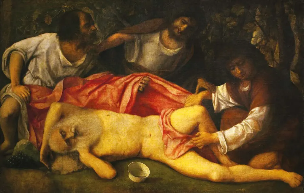 La Dérision de Noé, vers 1513-1515 Huile sur toile, 103 x 157 cm Musée des Beaux-Arts et d’Archéologie, Besançon © Leonard de Selva Bridgeman Images