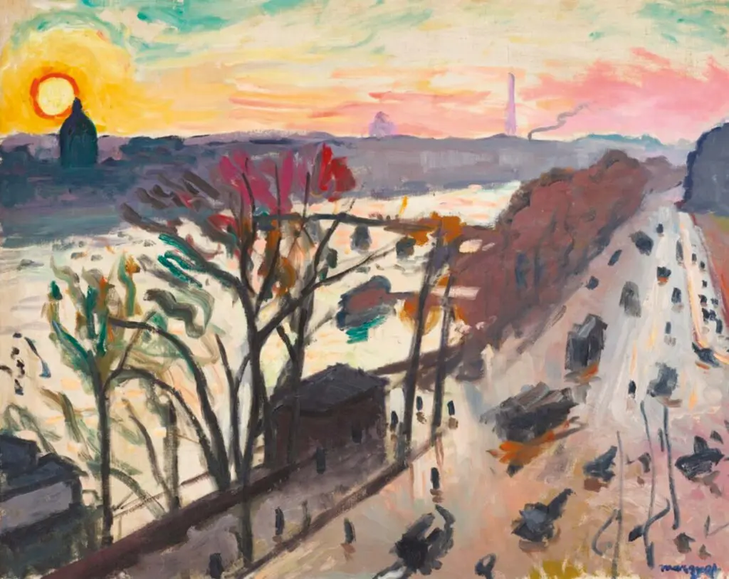 Page précédente Paris, Quai du Louvre, Soleil d’hiver, vers 1906 Signé ̔marquet’ (en bas à droite) Huile sur toile, 65,1 x 81 cm Collection particulière