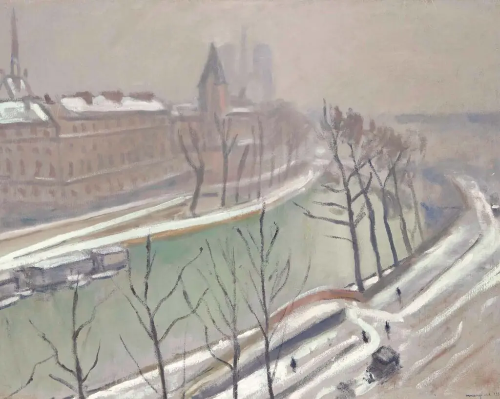 Quai des Grands-Augustins, sous la neige, 1932 Signé et daté ̔marquet 1932’ (en bas à droite) Huile sur toile, 73,3 x 92 cm Collection particulière