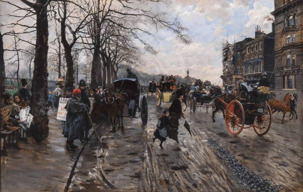 Piccadilly (Journée d’hiver à Londres), 1875 huile sur toile, 84x120 cm Collection privée, avec l’aimable autorisation du METS - Gallerie Maspes, -min