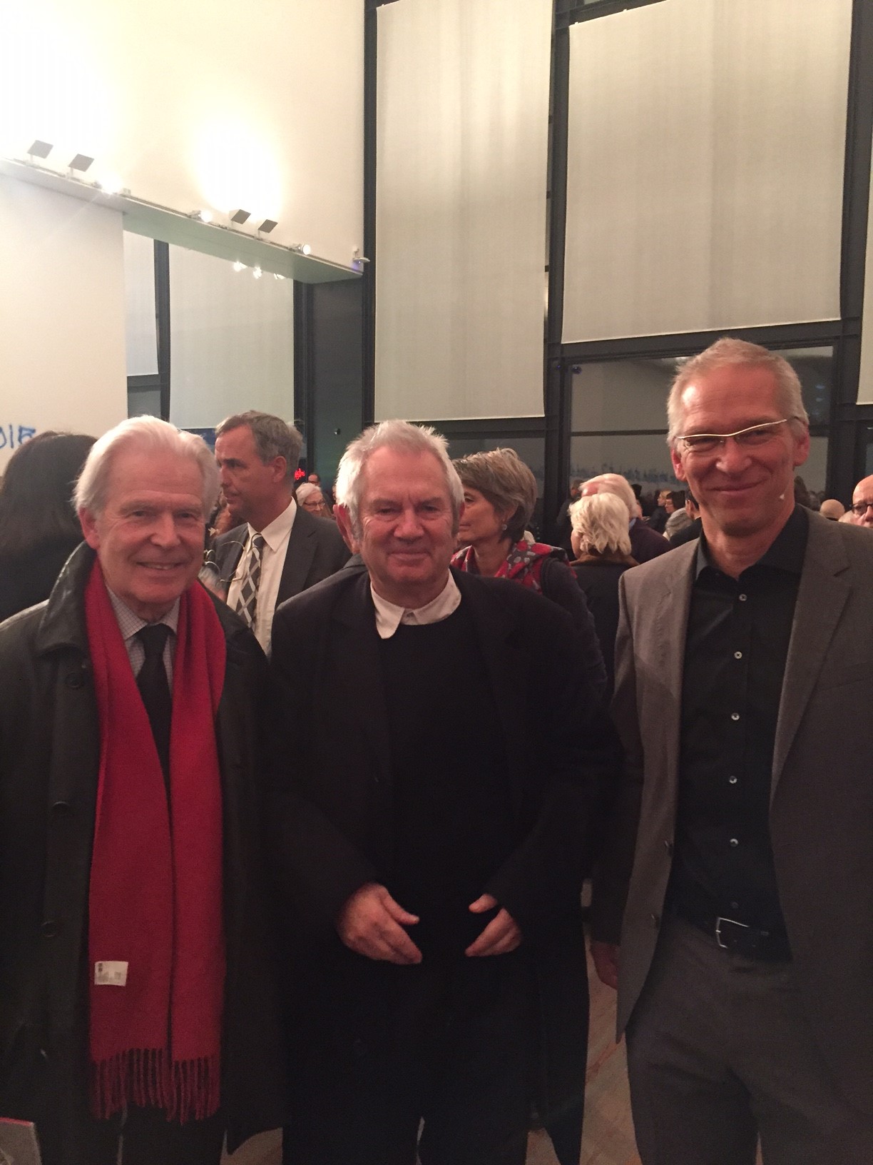 Ben Vautier, Robert Kopp Artpassions, Roland Wetzel, directeur Musée Tinguely. Vernissage au Musée Tinguely le 20 octobre 2015