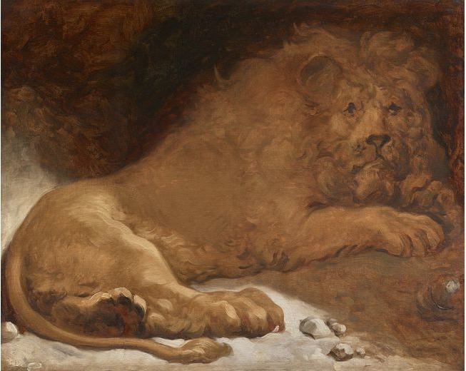 Jean-Honoré Fragonard, Un lion, huile sur toile, 83 x 105 cm, galerie Eric Coatalem