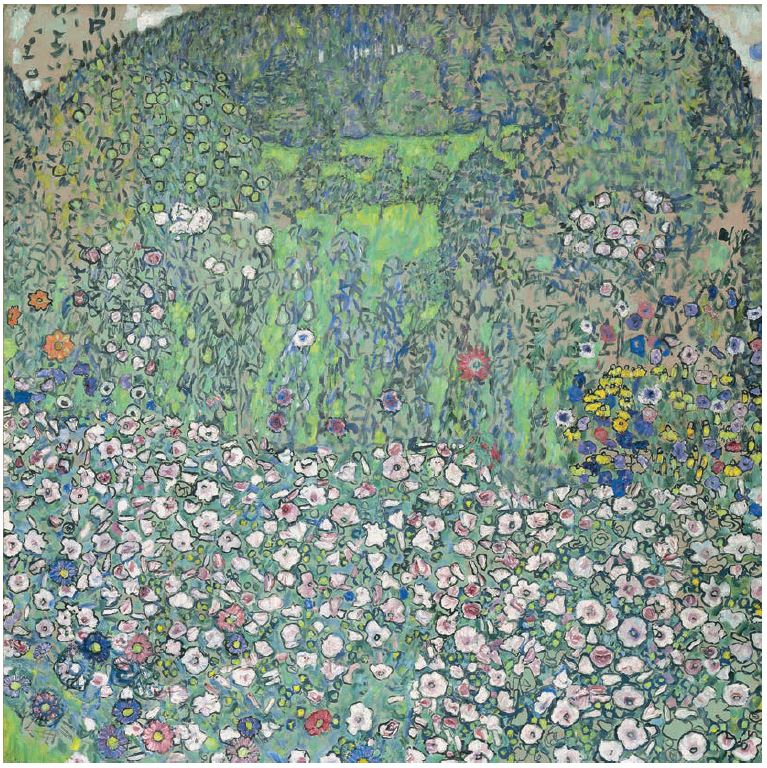 Gustav Klimt
Paysage de jardin avec colline
(Jardin paroissial), 1916
Huile sur toile, 110 x 110 cm
Kunsthaus Zug, Zoug, Stiftung
Sammlung Kamm
Photo : © Kunsthaus Zug, Alfred Frommenwiler