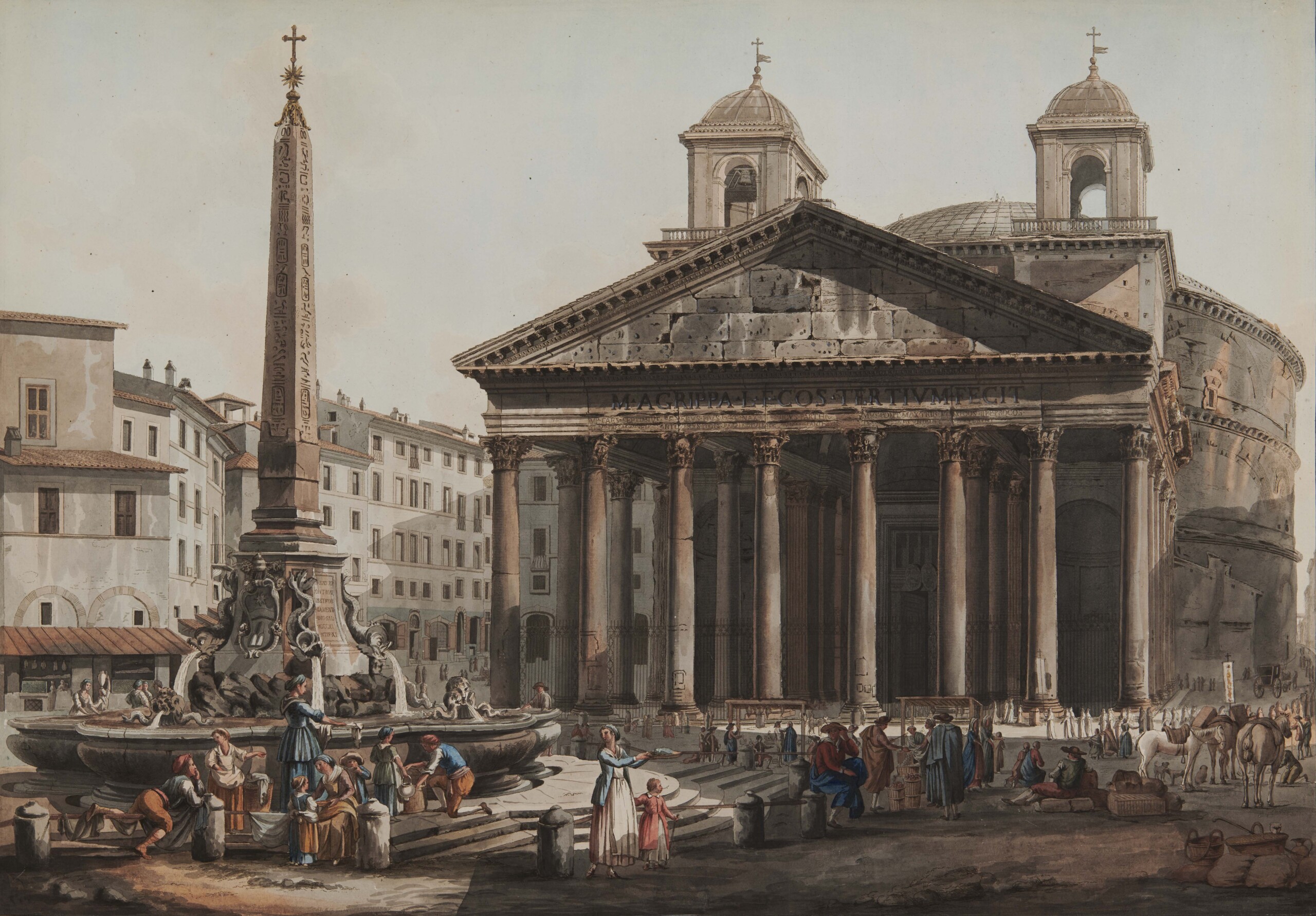 Abraham Louis Rodolphe DUCROS (1748-1810) – Giovanni VOLPATO (1735-1803)
Vue du Panthéon à Rome
Gravure au trait à l’eau-forte aquarellée sur papier vergé – 51,2 x 73,6 cm