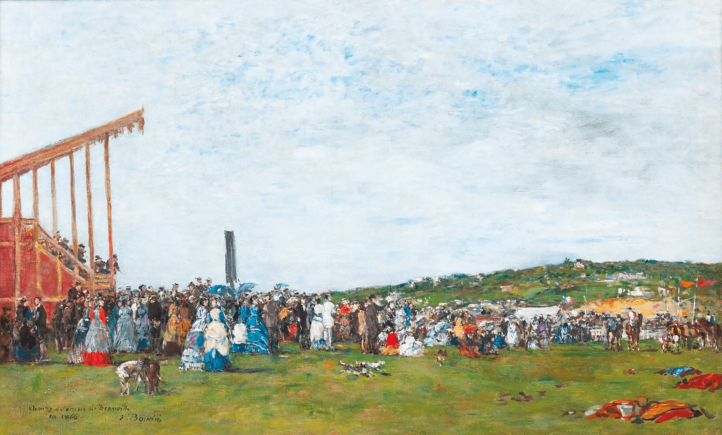 Deauville. Le champ de courses en 1866, 1893 Huile sur toile, 40,5 x 65,5 cm Collection privée