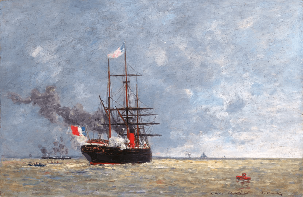Le Havre, navires en pleine mer, 1866 Huile sur toile, 30,7 x 47 cm Collection privée