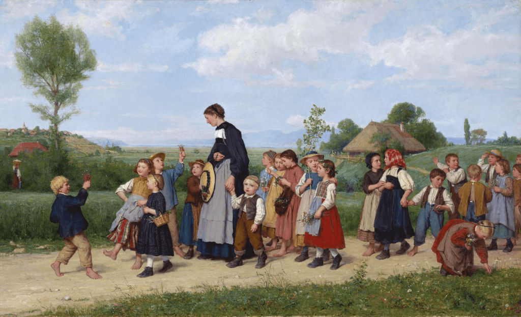 L’école en promenade, 1872 Huile sur toile, 90 x 150 cm Sammlung Dr. Christoph Blocher © SIK-ISEA, Zurich