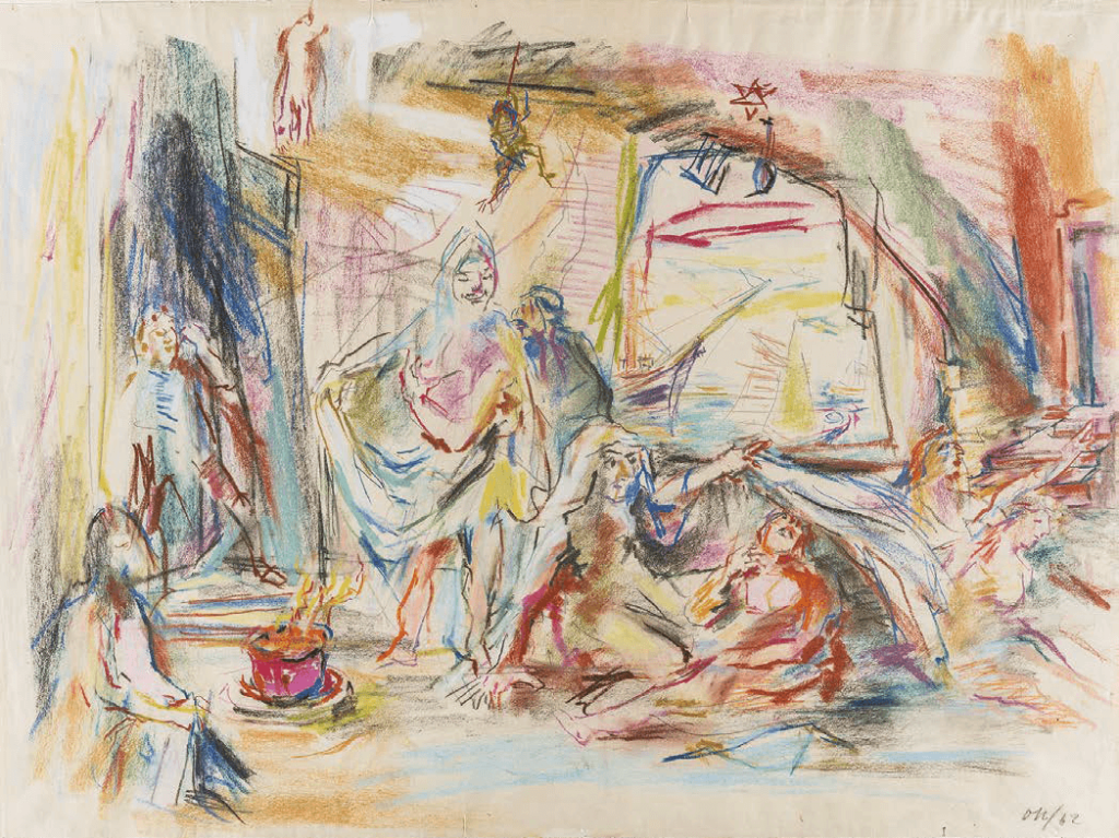 Oskar Kokoschka, Le Bal masqué (Verdi), 1962 Pastels et crayons de couleur sur traits au crayon gris © Oskar Kokoschka, ADAGP, Paris, 2023