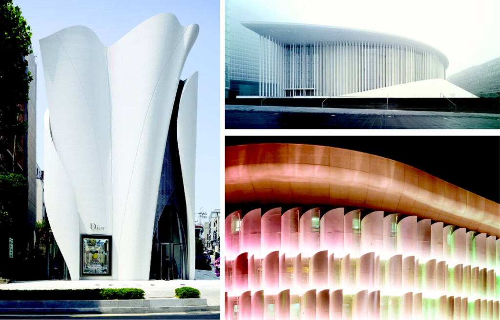 Flagship de Dior, Séoul, 2015 --- Philharmonie Luxembourg, 2005 --- La Défense Aréna, Paris, 2017