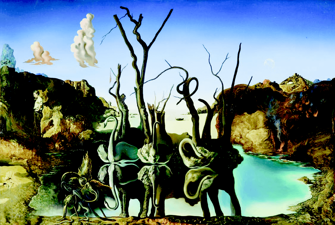 Salvador Dalí (1904-1989) Cygnes reflétant des éléphants, 1937, huile sur toile, 51 x 77 cm Esther Grether Family Collection © Salvador Dalí, Fundació Gala-Salvador Dalí 2