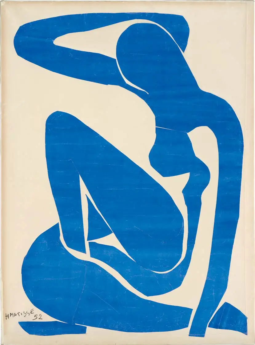Nu bleu I, 1952
Papiers gouachés, découpés et
collés sur papier marouflé sur toile,
103,8 x 86 cm
Photo © Fondation Beyeler, Riehen/Basel,
collection Beyeler / Photo Robert Bayer