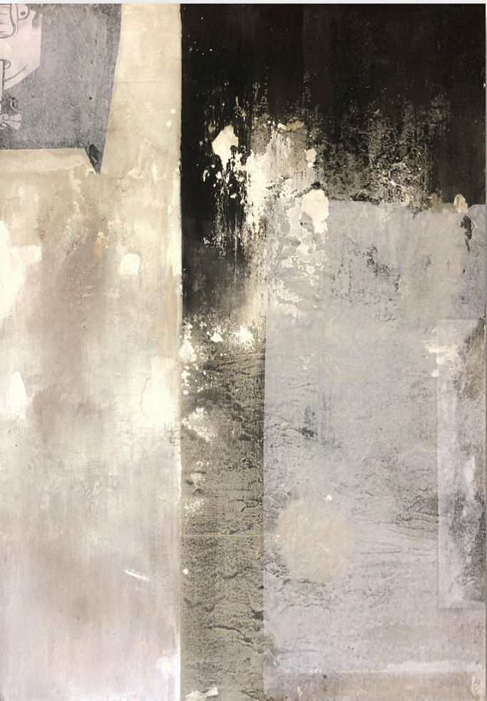Leme Arends Residue, 2026 90 x 60 cm Mixed media on canvas : Cement, image transfer, paper collage, acrylic DR