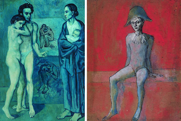 La Vie, 1903 Huile sur toile, 197 x 127,3 cm The Cleveland Museum of Art, Donation Hanna Fund © Succession Picasso / ProLitteris, Zurich 2018 Photo : © The Cleveland Museum of Art / Arlequin assis sur fond rouge, 1905 Aquarelle et encre sur carton, 57,5 x 41,2 cm Staatliche Museen zu Berlin, Nationalgalerie, Museum Berggruen © Succession Picasso / 2018 ProLitteris, Zurich 2018. Photo : bpk / Nationalgalerie, SMB, Museum Berggruen / Jens Ziehe