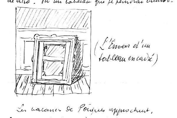 Ci-dessous
Partie d’une lettre de René
Magritte, écrite au crayon, où il est
question de trois tableaux
et de leur titre, signée RM
(Date inconnue).