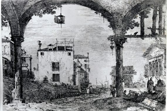 Fig. 1 Giovanni Antonio Canal
Caprice au portique à la lanterne
[?: 1744/1751], eau-forte, sur vergé
30,3 x 43,2 / 38,2 x 51,9 cm
Genève, Cabinet des estampes