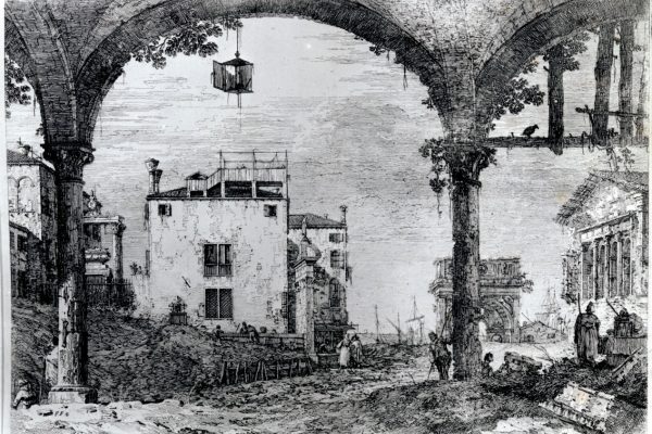 Fig. 1 Giovanni Antonio Canal
Caprice au portique à la lanterne
[?: 1744/1751], eau-forte, sur vergé
30,3 x 43,2 / 38,2 x 51,9 cm
Genève, Cabinet des estampes